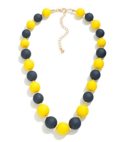 Navy & Yellow Wooden Bead Necklace