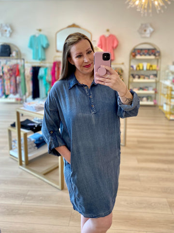 Chambray Button Denim Dress