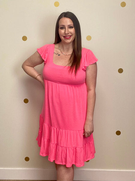 Pink Tiered Ruffle Sleeve Dress