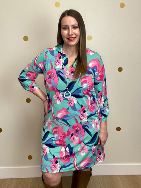 FINAL SALE Mint & Fuchsia Floral Dress