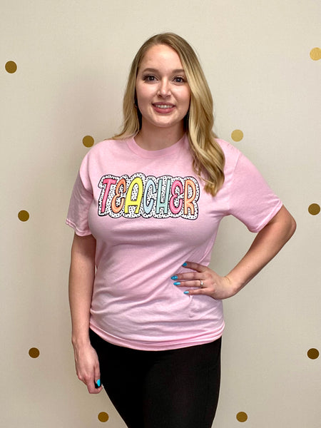 Pink Teacher Polka Dot Tee