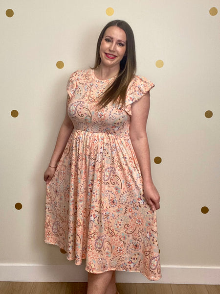 FINAL SALE Peach Paisley Pocket Dress