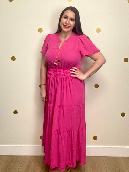 FINAL SALE Umgee Pink Fringe Maxi Dress