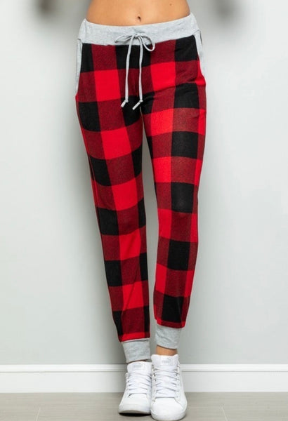 FINAL SALE Black & Red Buffalo Plaid Jogger Pants