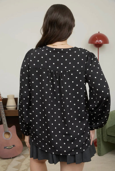 Black Polka Dot Button Top