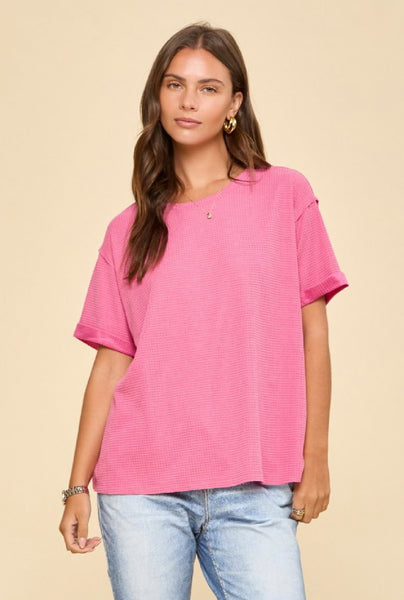 Pink Two Tone Waffle Top