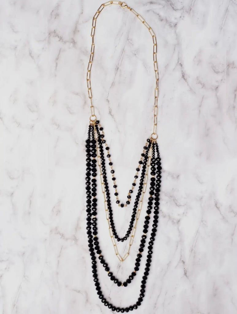 Black & Gold Layered Beaded Necklace