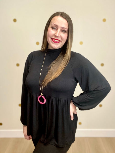 Black Collared Peplum Top