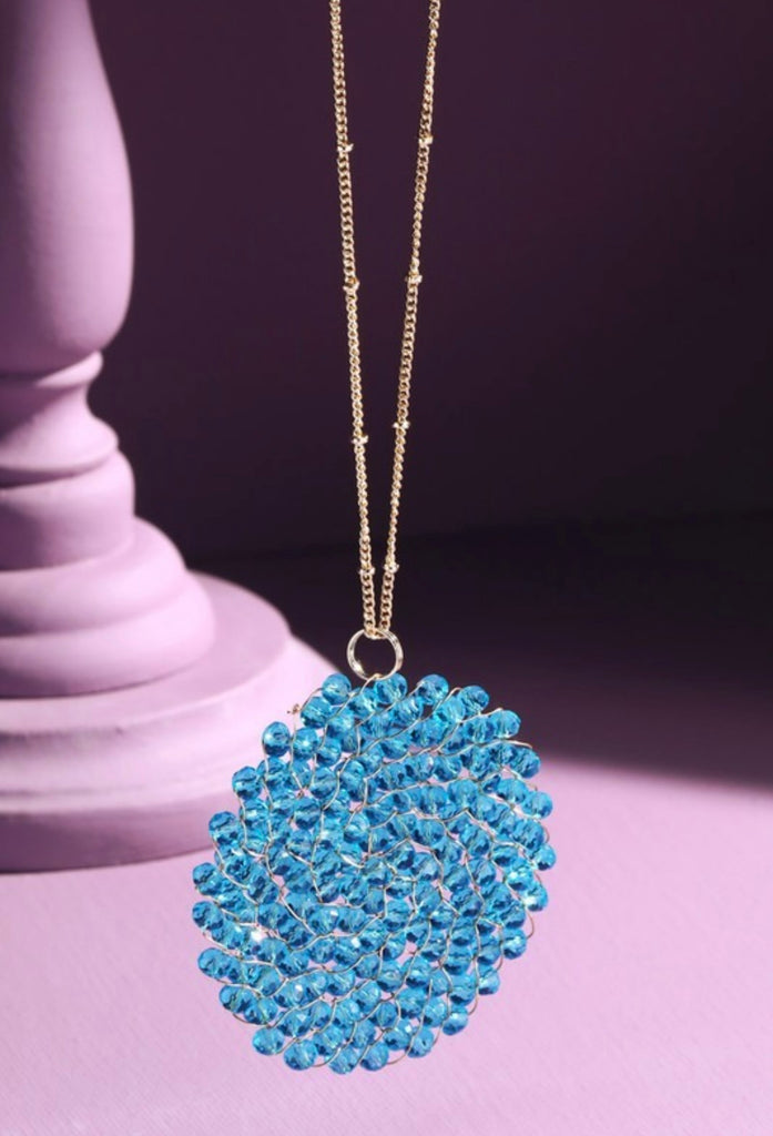 Aqua Beaded Circle Necklace