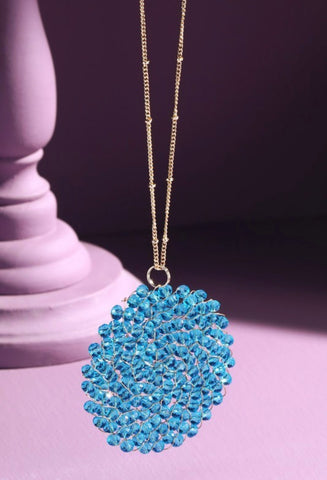 Aqua Beaded Circle Necklace
