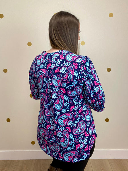 Navy Multi Paisley Top