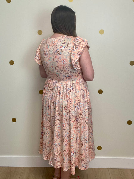 FINAL SALE Peach Paisley Pocket Dress