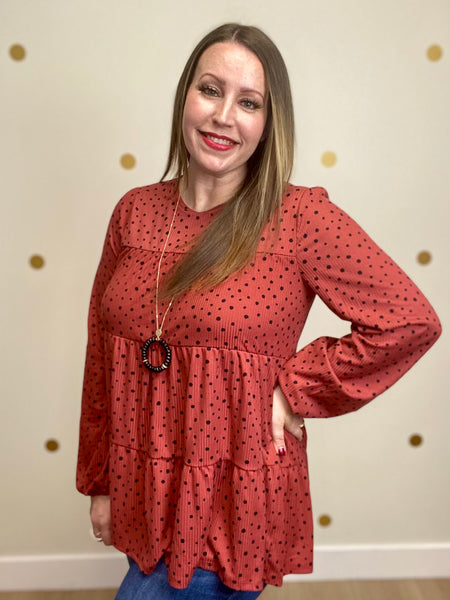 FINAL SALE Marsala Dot Tiered Top