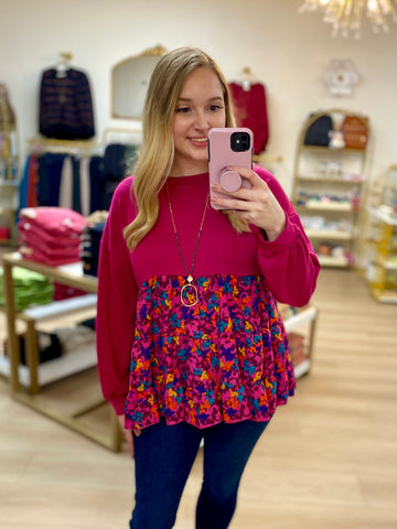 Berry Vintage Floral Tiered Top