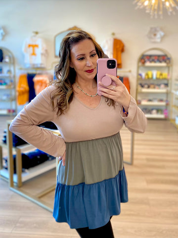 Olive & Teal Color Block Tiered Top