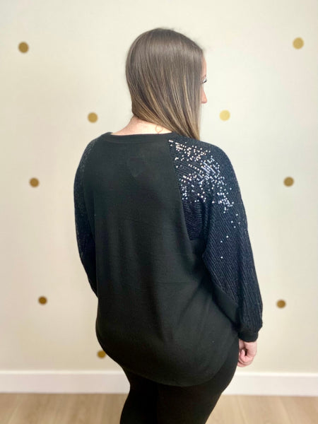 FINAL SALE Black Sequin Detail Top