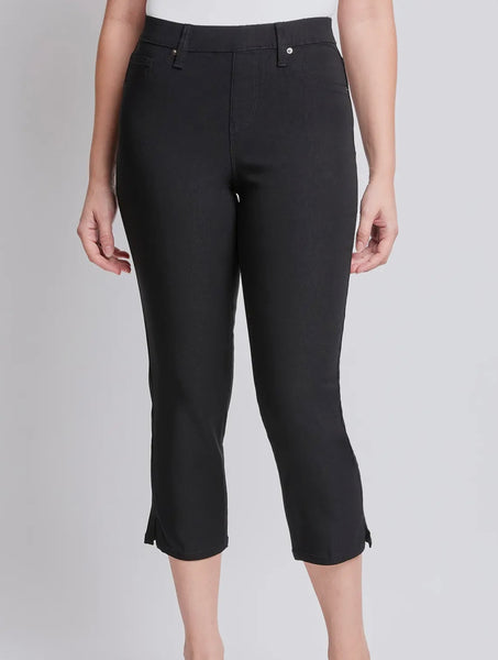 FINAL SALE Black Hyperstretch Pull On Capri with Side Slit