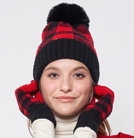 Black & Red Buffalo Plaid Beanie