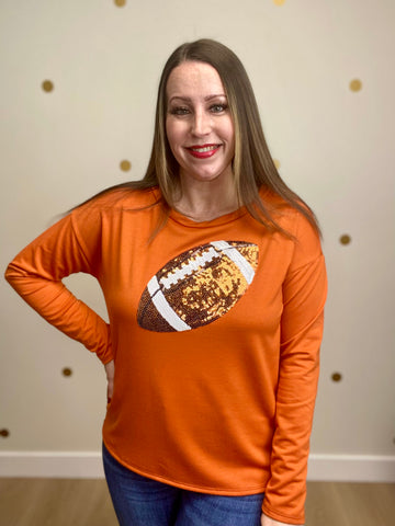 Orange Sequin Football Top