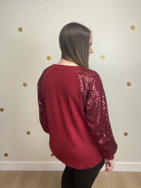 FINAL SALE Wine Sequin Detail Top