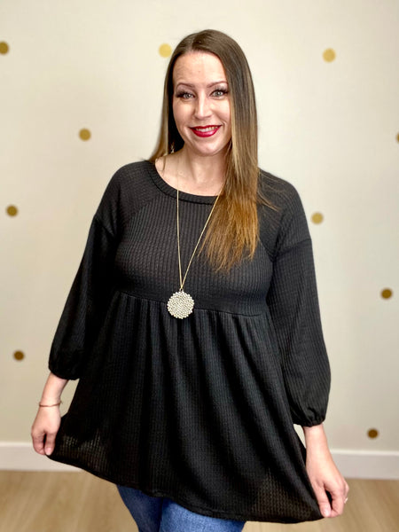 Black Waffle Baby Doll Top