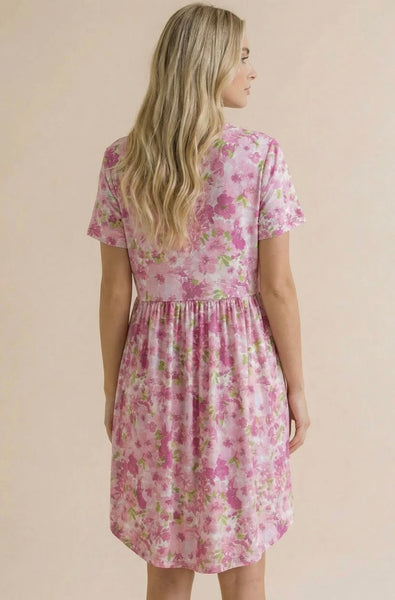 Pink Floral Babydoll Pocket Dress