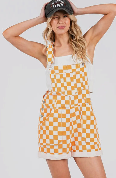 Orange Checkered Game Day Short Overalls