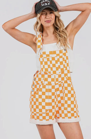 Orange Checkered Game Day Short Overalls