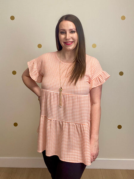 Peach Tiered Ruffle Sleeve Top