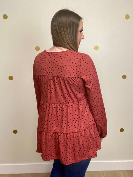FINAL SALE Marsala Dot Tiered Top