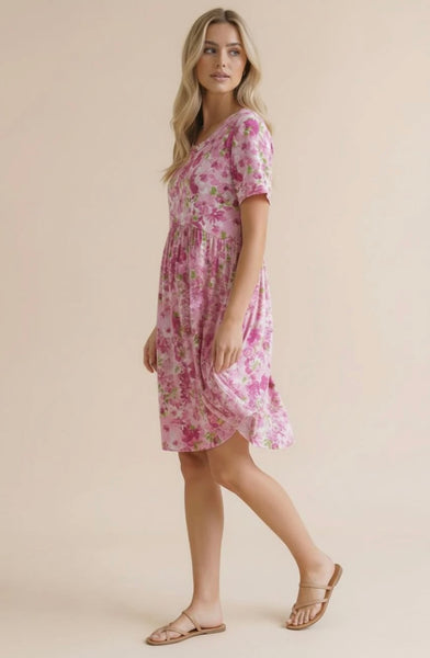 Pink Floral Babydoll Pocket Dress