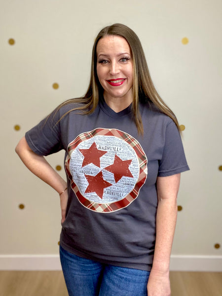 FINAL SALE Charcoal Plaid Tristar Cities Tee