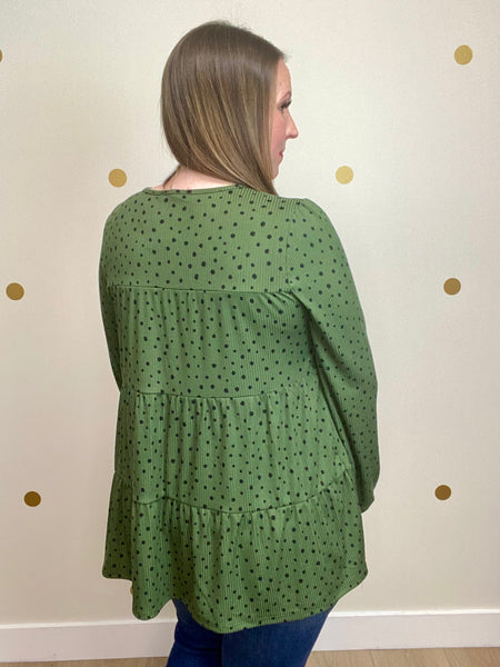 FINAL SALE Olive Dot Tiered Top