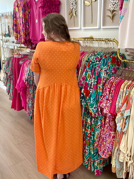 Orange Swiss Dot Maxi Dress
