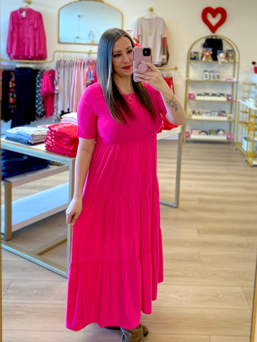FINAL SALE Fuchsia Tiered Midi Dress