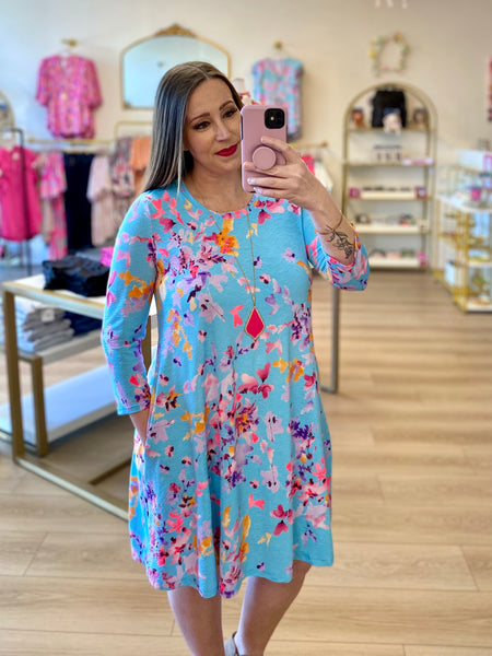 Aqua Floral Pocket Dress
