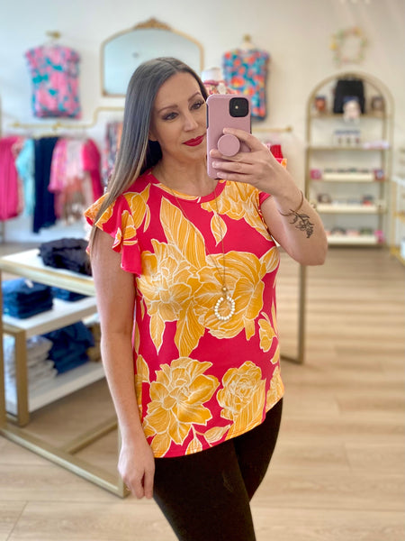 FINAL SALE Fuchsia & Yellow Floral Print Top