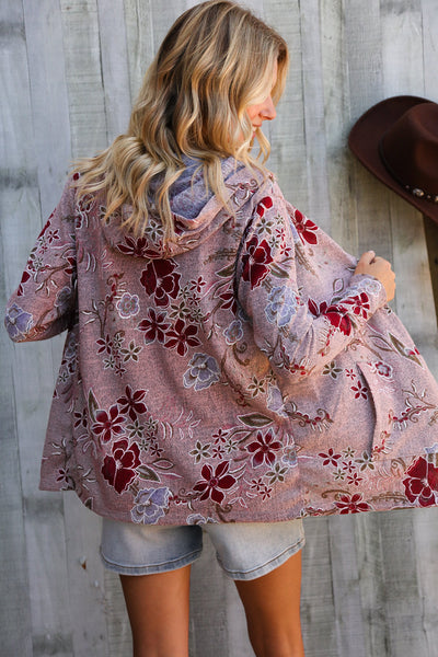 Find Love Bronze Long Sleeve Floral Print Open Cardigan Hoodie - Online Only!