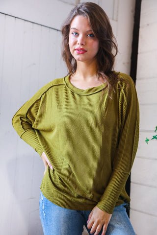 Olive Ribbed Long Sleeve Top - Online Only!