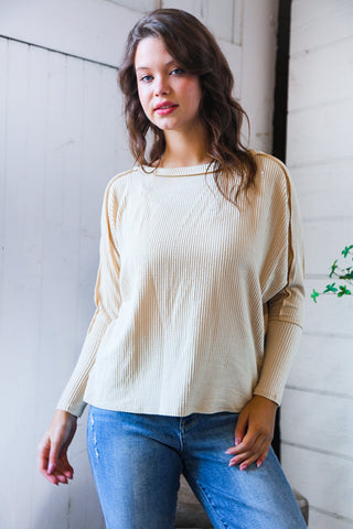 Cream Ribbed Long Sleeve Top - Online Only!