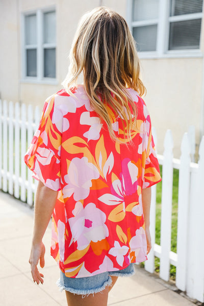 Tropical Vibes Peach Floral Dolman Ruffle Frill Sleeve Blouse - Online Only!