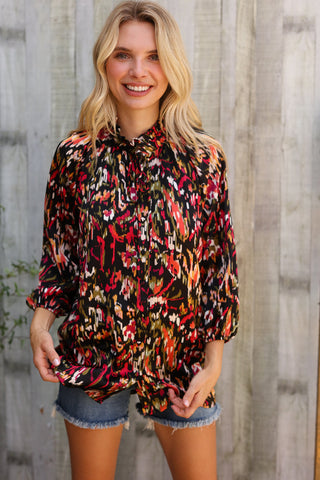 Evening Sunset Scribble Button Down Blouse - Online Only!