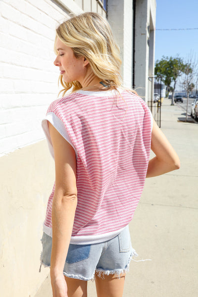 Lock Eyes Pink & Ivory Jacquard Waffle Knit Banded Sleeveless Top - Online Only!