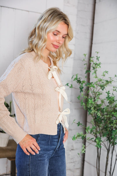 Fall Flirtations Bow Cable Knit Cardigan - Online Only!