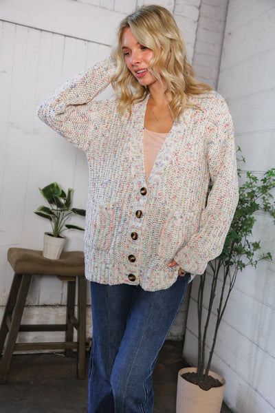 Cozy in Confetti Pocketed Button Cardigan - Online Only!