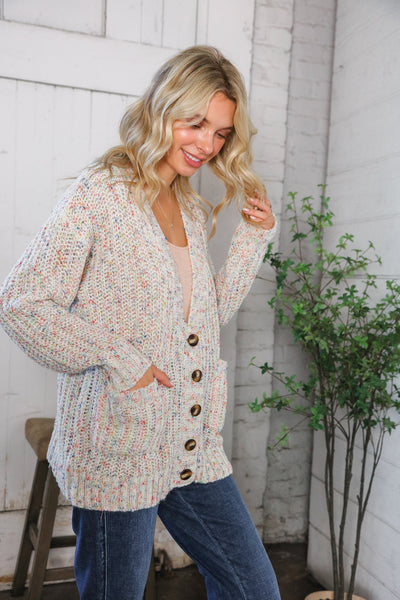 Cozy in Confetti Pocketed Button Cardigan - Online Only!
