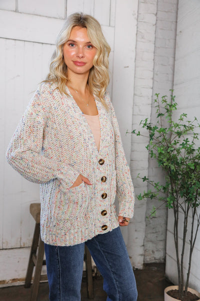 Cozy in Confetti Pocketed Button Cardigan - Online Only!