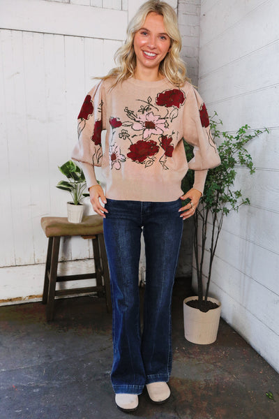 Scarlet Petals Bubble Sleeve Sweater - Online Only!