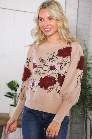 Scarlet Petals Bubble Sleeve Sweater - Online Only!