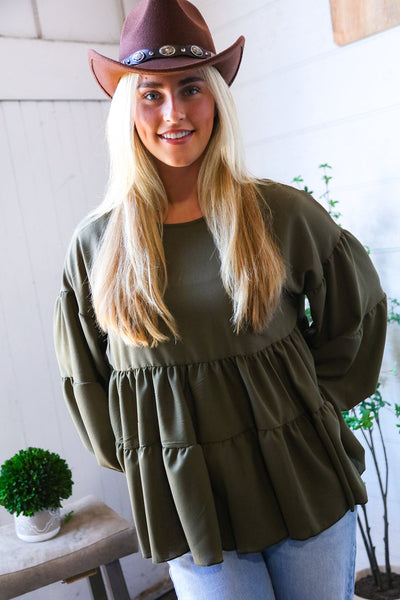 Take Me Home Olive Babydoll Oversized Blouse - Online Only!